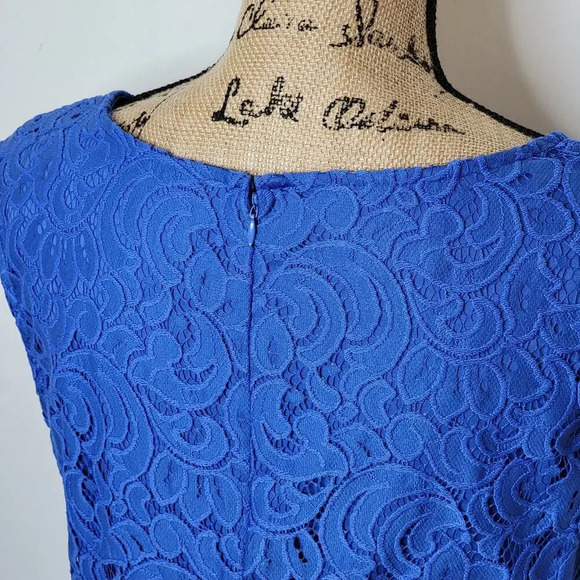 BLACK LABEL EVAN PICONE Women's Cutout Lace Shift Dress Boat Neck Size 12 Blue - Picture 9 of 13